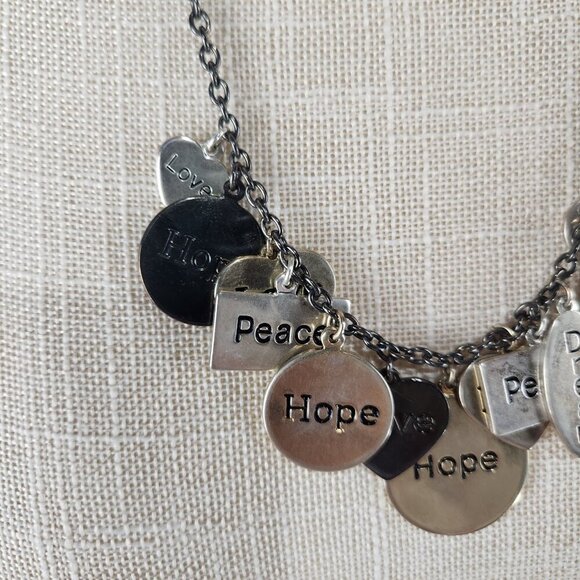 Antique Finish Silver Gold Tone Statement Charm Necklace by ICING Boho Y2K Love - Picture 4 of 7